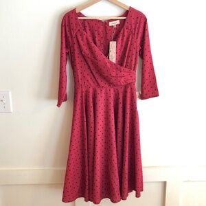 New Red Polka Dot Swing Dress with Pockets  size 6